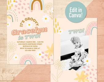 Editable Groovy Invitation | Instant Download | Birthday Party Template | Canva Editable Retro Invitation | Groovy Birthday