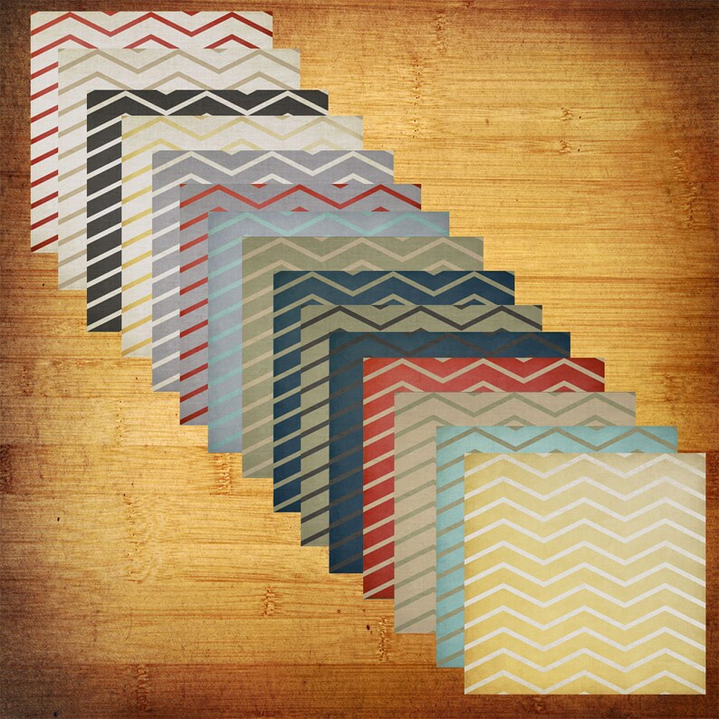 15 Digital papers Zig Zag Digital Scrapbook Paper Pack 12x12-300 dpi