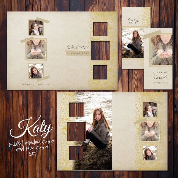 Graduation Announcement - PSD Template Set - 5x7 Folded Window Card and Rep Card - Katy