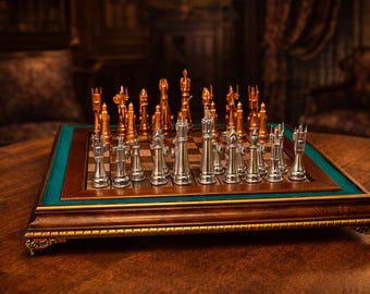 Magnetic Chess Set Handmade – Wood Travel Chess Board with Storage Box, Weighted Pieces, 13” Cabinet