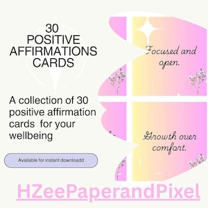 Positive affirmation cards | 30 printable and digital cards | Minimalist Motivational Deck | Mindfulness and Selfcare | HZeePaperandPixel