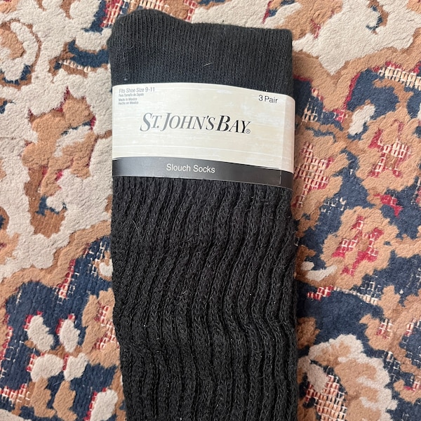 90s Slouch Socks /Vintage thick Slouch Scrunch Socks Black St John Bay -Deadstock