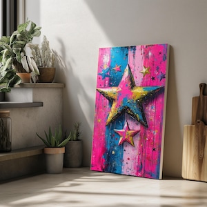 Vibrant Star Canvas, Multicolor Star Wall Art, Abstract Star Print, Wall Art Canvas Design, Bold Decor, Ready to Hang Decoration