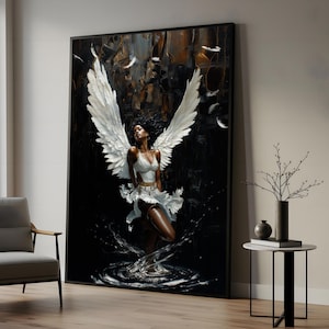 Angel Wings Canvas, Black and White Angel Art, Ethereal Wall Art, Canvas Design, Ready to Hang Home Decoration