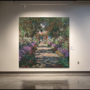 Monet’s Garden Path Canvas, Impressionist Floral Landscape, Giverny Outdoor Wall Art, Claude Monet Inspired Canvas, Nature Garden Decoration