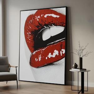 Red Lips Canvas Art, Glossy Lips Print, Bold Wall Art, Lip Art Canvas Design, Ready To Hang Decoration