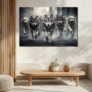 Charging Wolves Canvas, Pack of Wolves Print, Wildlife Wall Art, Animals Poster, Canvas Design, Ready to Hang Decoration