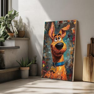 Speelse cartoon hond canvas, levendige huisdier kunst, schattige hond muur print, dierlijke poster, muur kunst canvas ontwerp, klaar om op te hangen decoratie
