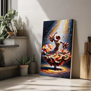 Flamenco Dancer Canvas, Vibrant Dance Art, Colorful Dress Wall Print, Spanish Culture Poster, Wall Art Canvas Design, Ready To Hang