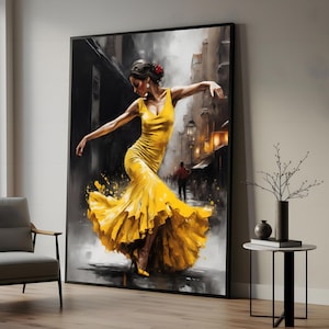 Flamenco Dancer Canvas, Yellow Dress Wall Art, Dance Poster, Spanish Dance Art, Wall Art Canvas Design, Ready To Hang Decoration
