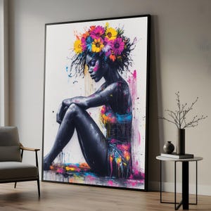 Lebendige Blumenkrone Leinwand, Bunte Frau Kunst, Mehrfarbiges Porträt, Wand Kunst Leinwand-Design, Fertig zum Aufhängen Dekoration