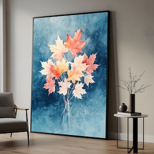 Foglie autunnali su tela, foglie autunnali da parete, stampa su tela stagionale, poster sulla natura, design su tela per arte murale, decorazione pronta da appendere