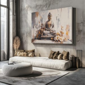 Buddha Serenity Canvas, Meditative Buddha Art, Floral Zen Wall Print, Spiritual Canvas, Wall Art Design, Ready to Hang Decoration