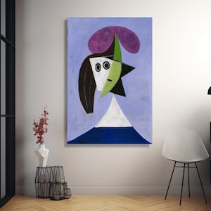 Picasso Woman in a Hat Canvas Wall Art, Abstract Cubism Portrait, Modern Art Canvas, Colorful Geometric Decor, Ready to Hang Home Decoration