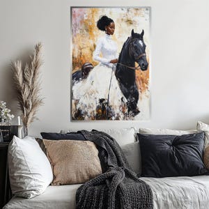 Elegant Equestrian Lady Canvas, Black Horse Portrait, Wall Art Canvas ...