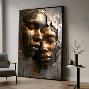 Golden Tears Canvas Art, Abstract Faces Art, Sculptural Wall Print, Wall Art Canvas Design, Ready To Hang Decoration, Elegant Decor