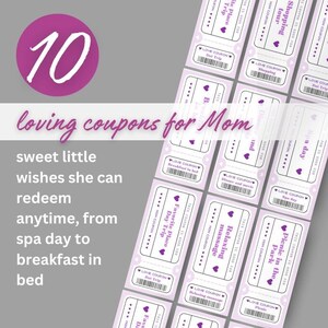 10 bons de réduction imprimables pour maman - Bons-cadeaux pour la Fête des Mères - Cadeau numérique unique - Téléchargement instantané - Idées amusantes et bien pensées