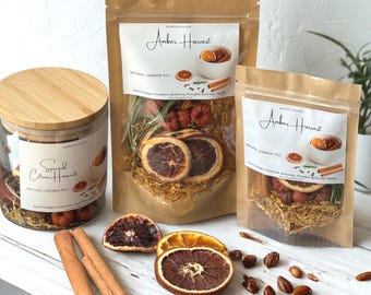 Fall Simmer Pot Kit- Organic Cinnamon Citrus Stovetop Potpourri, Natural Home Fragrance, Housewarming Gift, Hostess Gift