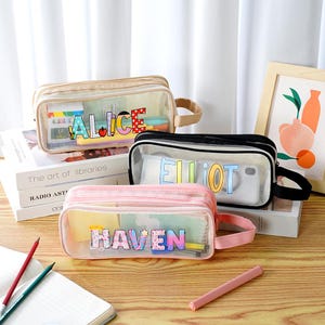 Personalized Large Mesh Pencil Case, Two Compartments—Custom Name, Cute Design, Back to School Gift for Boys and Girls