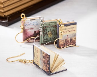 Orecchini pendenti personalizzati con copertina in miniatura per libri: orecchini pendenti personalizzati per amanti dei libri, scrittori e bibliotecari