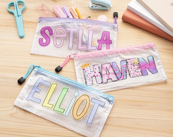 Personalized Waterproof Pencil Case with Zipper—Multicolor Name Design, Back-to-School Gift for Kids