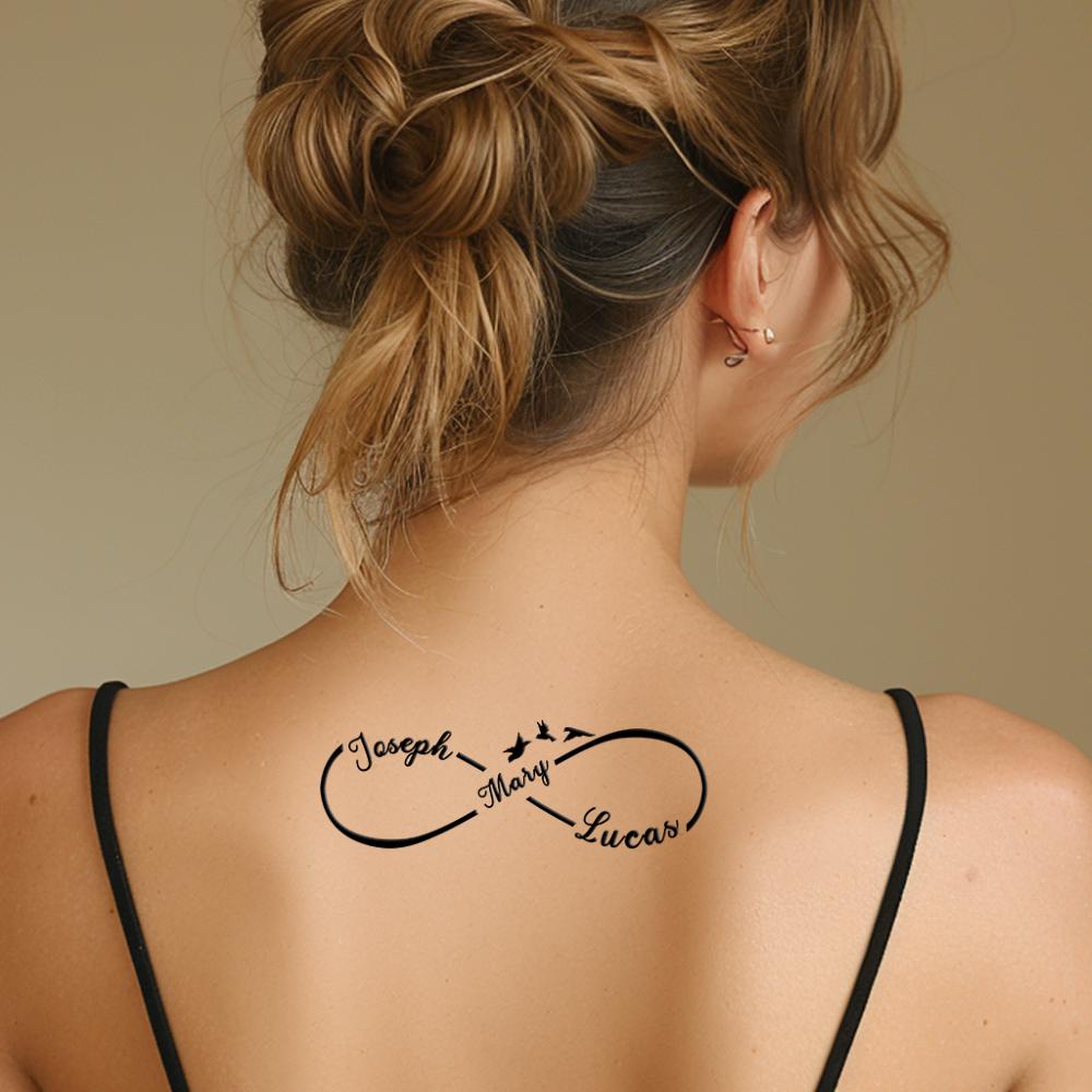 Tatuaggio temporaneo personalizzato con simbolo dell'infinito: nome personalizzato e motivo a uccello - 3 pezzi, impermeabile e atossico, per feste e anniversari