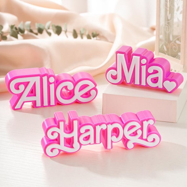 Personalized Pink 3D Printed Name Plate—Doll-Inspired Desk Display—Party Decoration—Birthday Gift for Fashion Doll Fans—Gifts for Women/Girl