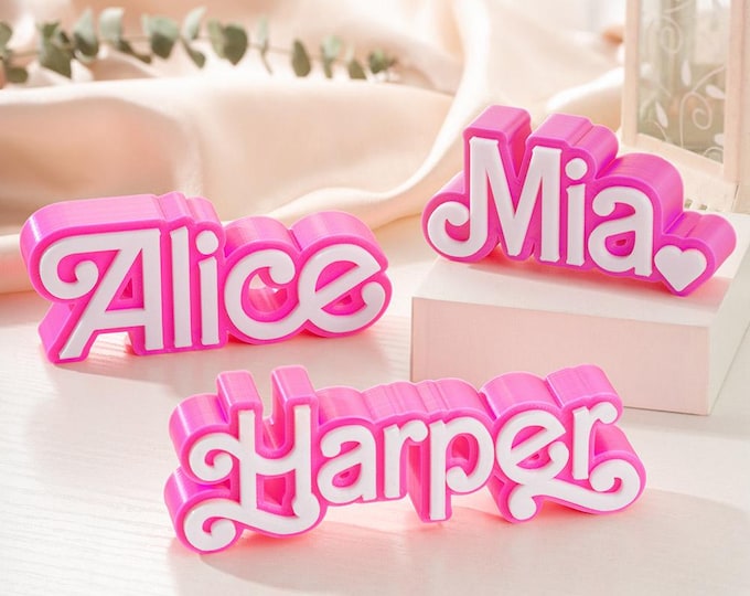 Personalized Pink 3D Printed Name Plate—Doll-Inspired Desk Display—Party Decoration—Birthday Gift for Fashion Doll Fans—Gifts for Women/Girl