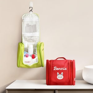 Personalized Waterproof Hanging Cosmetic Bag - Custom Name and Cute Cartoon Design | Birthday, Travel, or Christmas Gifts for Kids