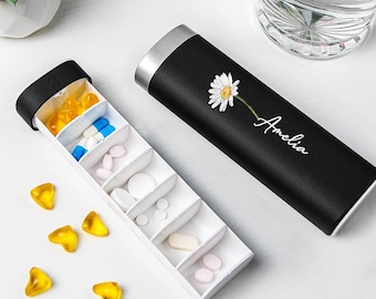 Personalized Weekly Pill Organizer - Food Grade, Custom Name | 7-Day Large Compartment Box, Ideal Travel Health Gift for Family & Friends