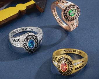 Gepersonaliseerde sterlingzilver 2026 afstudeerringen met geboortestenen aangepaste gravure perfect cadeau voor hem en haar afstudeercadeau voor afgestudeerden