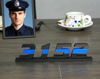 Personalized 3D Blue Line Name Plate—Custom Number, Perfect Birthday, Thank You, or Retirement Gift for Police and Law Enforcement Officers