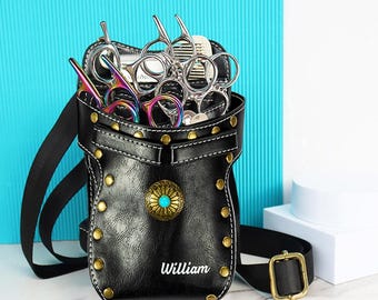 Personalisierte Multi-Fächer-Leder-Friseurschere Gürteltasche Benutzerdefinierte Name & Gürtel Friseur Barber Werkzeuge Beutel Geschenk Frauen und Männer