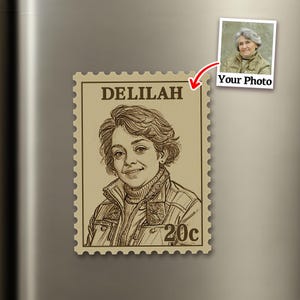 Personalized Portrait Vintage Stamp Fridge Magnet—Custom Name & Photo, Anniversary and Birthday Gift for Friends and Family