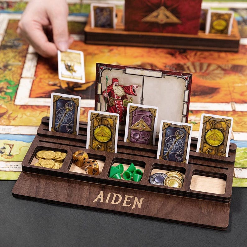 Personalized Wooden Board Game Organizer | Engraved Name | Game Night ...