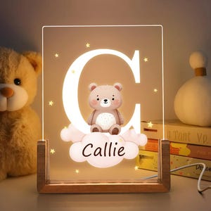 Personalized Cute Forest Animal Acrylic Cloud Star LED Night Light with Wooden Base Name Birthday Children's Day Gift for Boys Girls