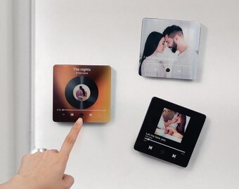 Personalized Mini Photo Music Player Fridge Magnet—Custom Song Name & Singer, Home Decor, Birthday or Anniversary Gift for Couples or Family