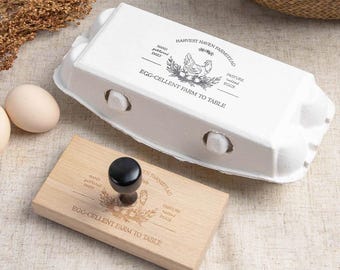 Sellos de cartón de huevos de madera personalizados: texto personalizado, grabado, sellos de mercado agrícola con asa, regalos de cumpleaños para familiares y amigos.
