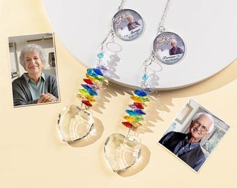 Personalized Crystal Photo Memorial Suncatcher—Custom Window Hanging Decor, Anniversary Gift for Loss of Loved One