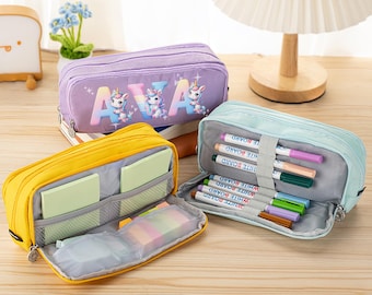 Personalized Cute  Pencil Case—Three-Compartment Custom Name Pouch, School Supplies, Back-to-School & Birthday Gift for Kids