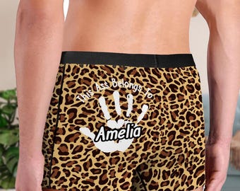 Personalized This Ass Belongs To Handprint Men's Boxer Brief | Custom Name |  Valentine's Day Anniversary Gift | Gift for Husband Boyfriend