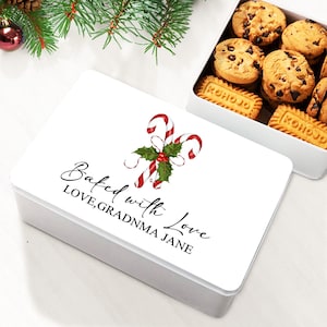 Personalized Christmas Candy Cane Cookie Jar—Customizable Text,Food Grade Metal Box,Perfect for Holiday Gifts,Christmas Cookies and Candies