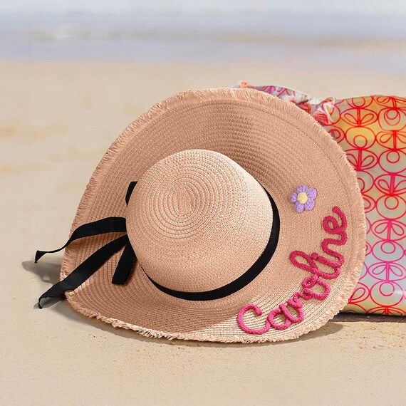 Personalized Braided Floppy Beach Hat With Flower Design  display picture 3