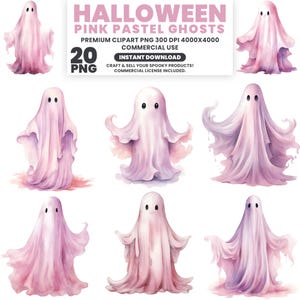 Halloween Ghost Clipart PNG Bundle, Kawaii Ghosts, Watercolor Halloween Clipart, Cute Spooky Ghosts, Sublimation PNG, Digital Download