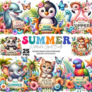 Pacchetto clipart estivo, clipart animali estivi, pacchetto png estivo, clipart png estivo, design png estivo, clipart estivo, clipart stagionale