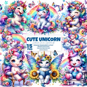Aquarell Baby süßes Einhorn Clipart Bundle, Regenbogen magisches Einhorn PNG & SVG, Einhorn Clip Art, digitaler Download für Handwerk kommerzielle Nutzung