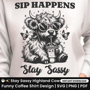 Vaca das Terras Altas em SVG, Sublimação de Vaca Engraçada, Design de Camiseta "Cuidando do Meu Humor", Clipart de Vaca das Terras Altas Fofo para Cricut, Animal de Fazenda em SVG PNG