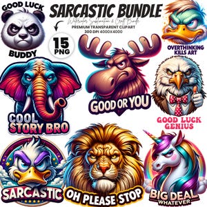 Sarcastic Animal Clipart Bundle: Funny PNG Designs (Digital Download)