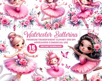 Aquarell Ballerina Clipart PNG Bundle, Ballerina Clipart, Aquarell Schwanensee PNG, Ballett Mädchen PNG, Ballerina Clipart, digitaler Download