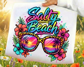 Salziger Strand Png, salziges Strand-T-Shirt, tropische Blumen Sommer Png, Sommer Vibes Png, Strand Png, Sublimationsdesign, adretter Sommer Png